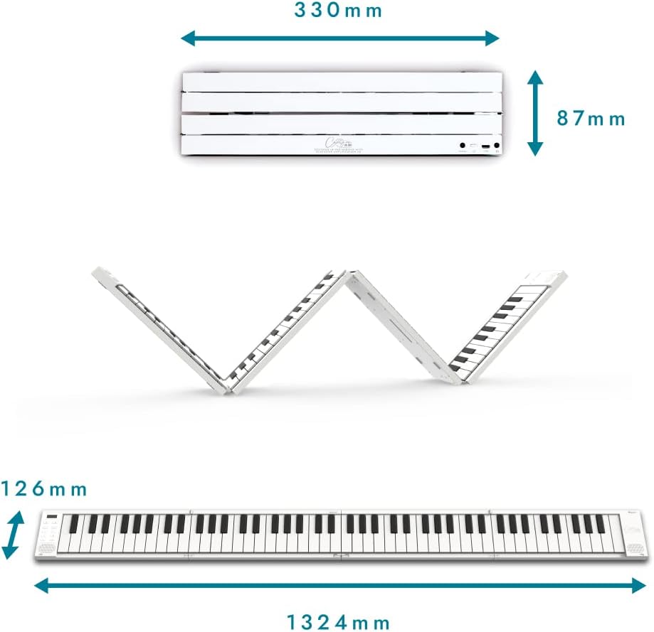 Carry-on 88 Key White Portable Folding Digital Piano USB MIDI Controller with Rechargeable Battery