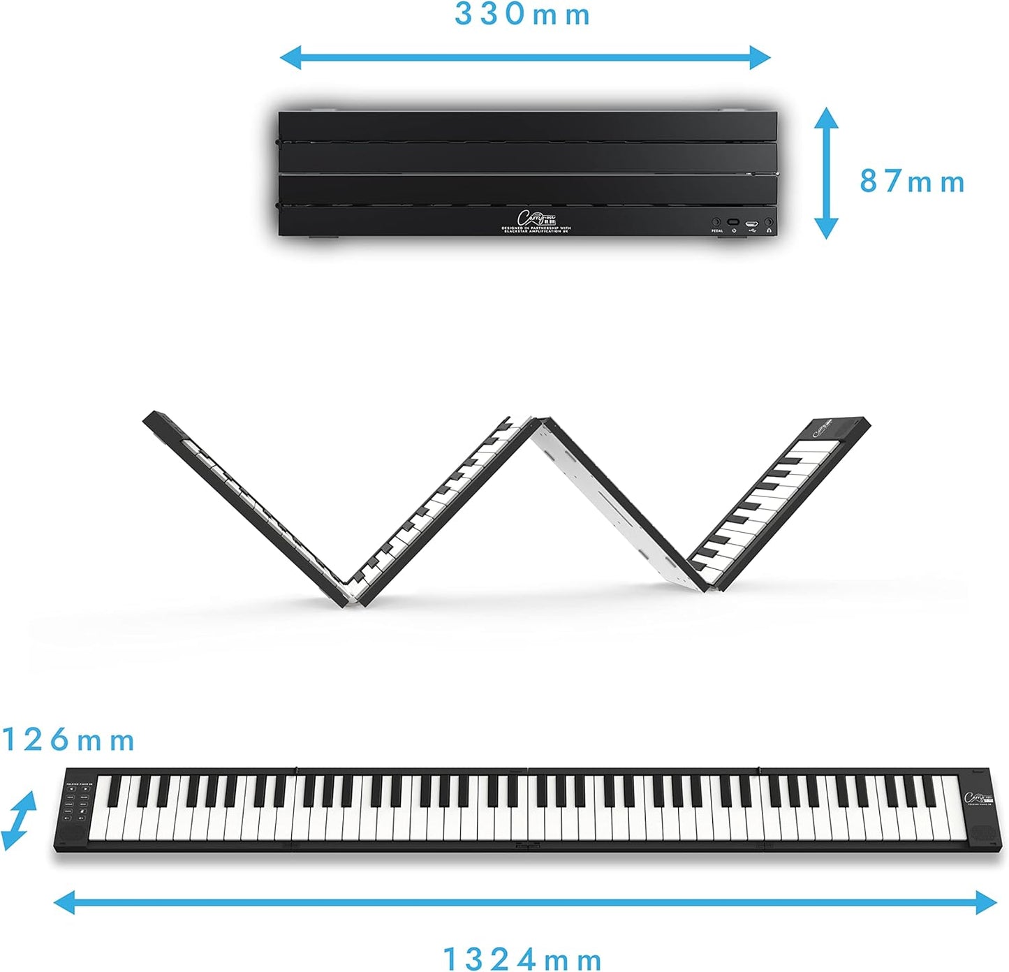 Carry-on 88 Key White Portable Folding Digital Piano USB MIDI Controller with Rechargeable Battery