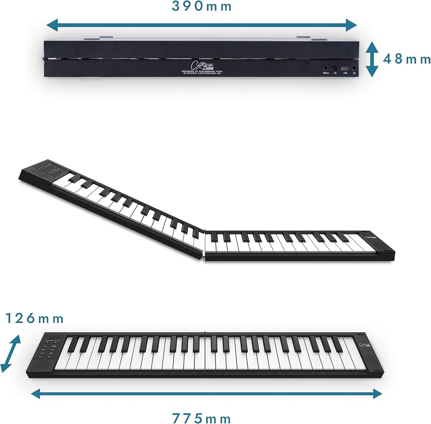 Carry-on 88 Key White Portable Folding Digital Piano USB MIDI Controller with Rechargeable Battery