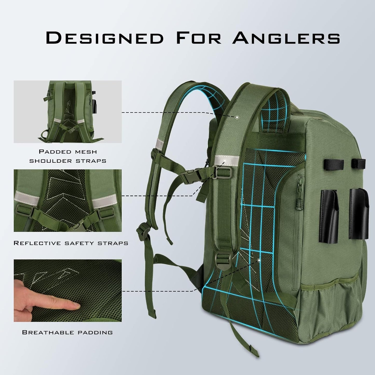 Fishing Tackle Backpack with Rod Holders 4 Tackle Boxes,40L Fishing Bag Storage Fishing Gear and Equipment